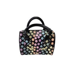 Luv Betsey Johnson Polka Dot Mini Satchel Handbag Black Gold Cat Charm